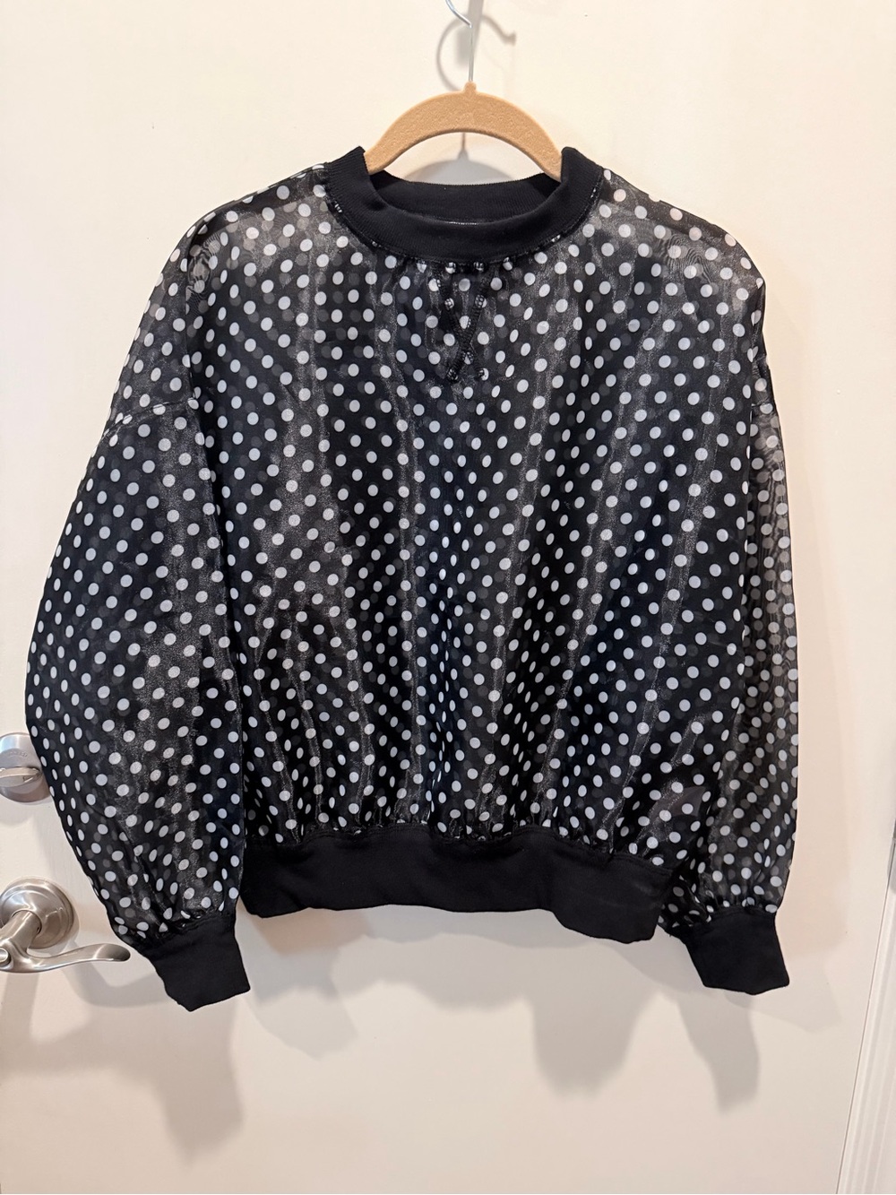 Selkie Black Sheer Polka Dot Crewneck Sweater